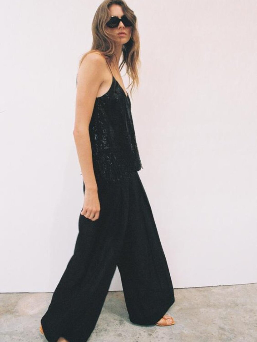 ZARA SEMI-SHEER WIDE LEG PANTS - Picture 4 of 8